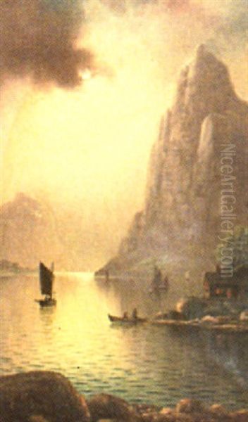 Fjord Scene Oil Painting by Nils Hans Christiansen