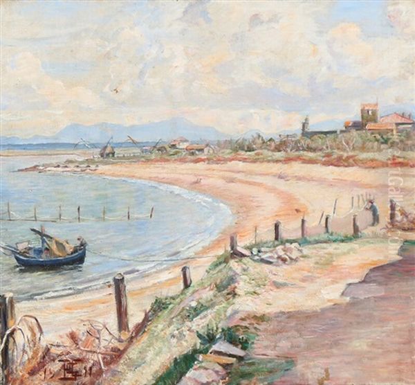 The Mouth Of The Arno At La Marina Di Pisa Oil Painting by Poul S. Christiansen