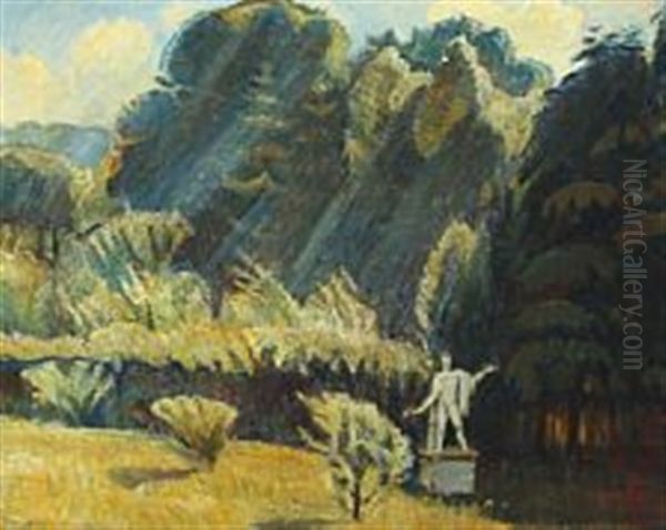 Landscape With Statue Oil Painting by Poul S. Christiansen