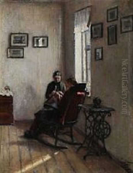 Interior Med Symaskine Oil Painting by Poul S. Christiansen