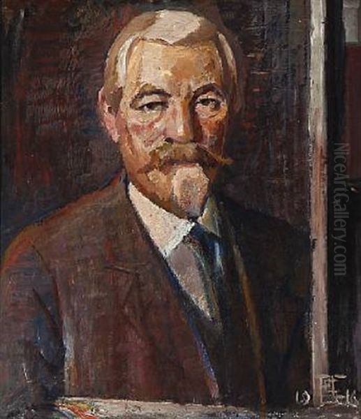 The Artist's Self-portrait Oil Painting by Poul S. Christiansen