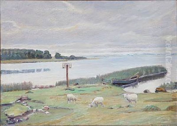 Graavejrsdag Ved Fjorden. Bogenaes Oil Painting by Poul S. Christiansen