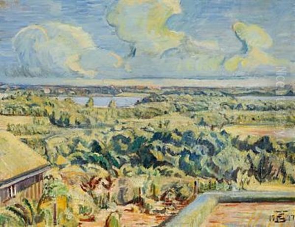 View Over Lyngby Lake Oil Painting by Poul S. Christiansen