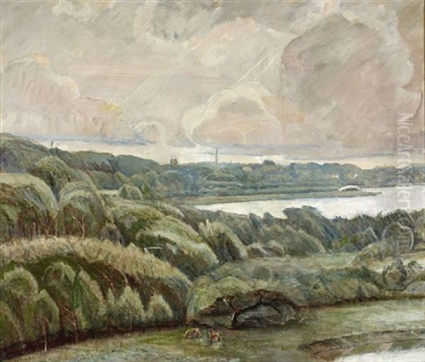 Landskab Ved Lyngby So Oil Painting by Poul S. Christiansen