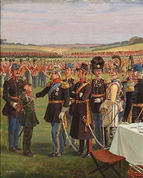 King Frederik Vii Of Denmark And His Troops At The First Schleswig War Oil Painting by Rasmus Christiansen