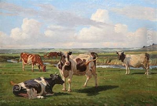 Summer Landscape With Grazing Cows by Rasmus Christiansen