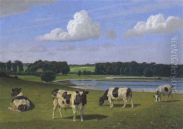 Kuhe Auf Der Weide Oil Painting by Rasmus Christiansen