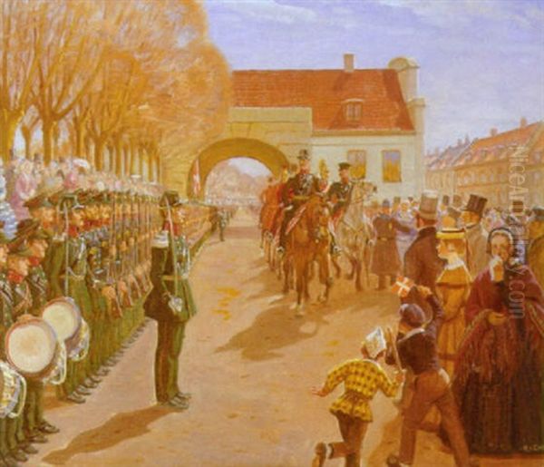 Militaeroptog Ved Fredericia Byport Oil Painting by Rasmus Christiansen