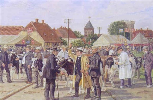 Markedsdag I Viborg Oil Painting by Rasmus Christiansen