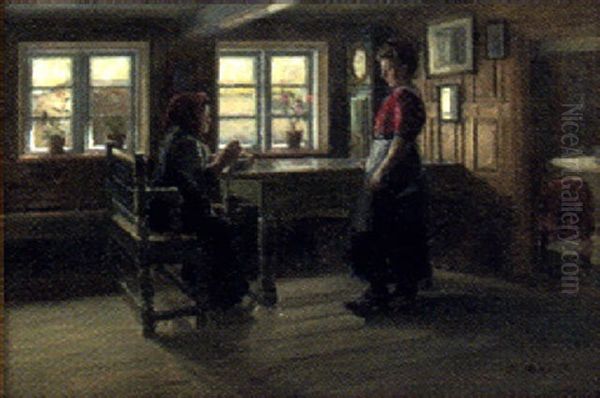 Interior Med Kvinnor Oil Painting by Soren Christiansen