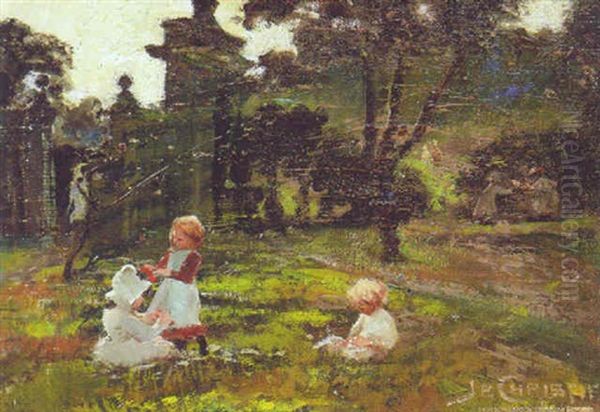 Children Gathering Flowers Oil Painting by James Elder Christie