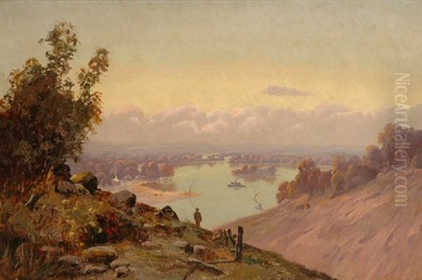 The Mighty River (view Of The Murray River Below Renmark S.a.) Oil Painting by Ernest William Christmas