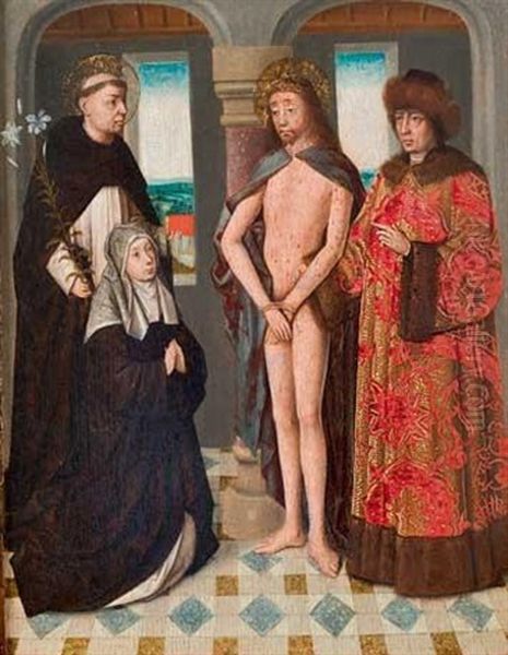 Christ Aux Liens Entre Saint Dominique, Une Religieuse Et Ponce Pilate Oil Painting by Petrus Christus