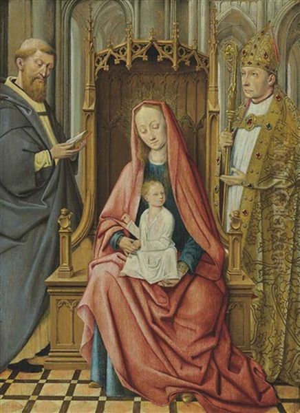 The Virgin And Child Enthroned With Saint Anthony Abbot And A Bishop Saint Oil Painting by Petrus Christus