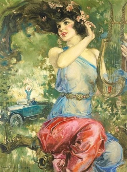 Bildnis Einer Jungen Frau Mit                               Schwarzer Kopfbedeckung Oil Painting by Howard Chandler Christy