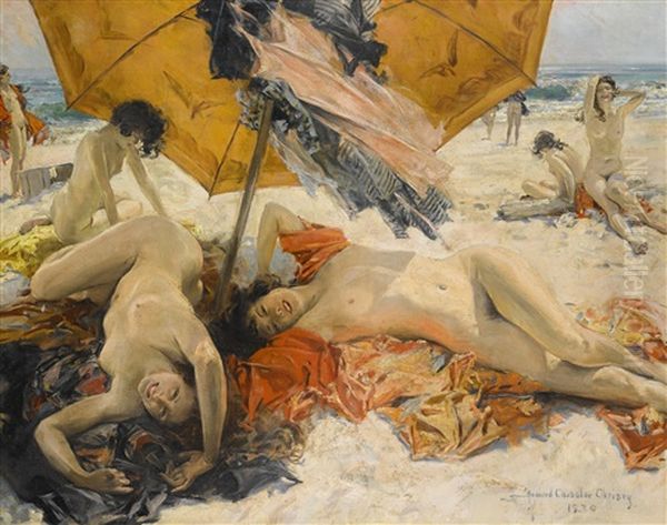 Nudes At The Beach Oil Painting by Howard Chandler Christy