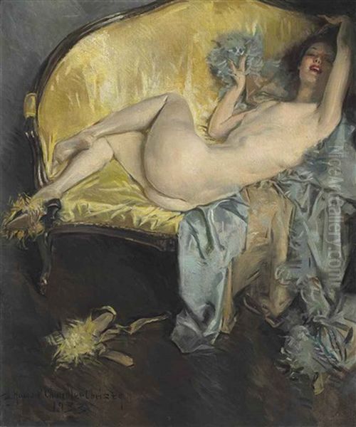 Nude On A Sofa Oil Painting by Howard Chandler Christy