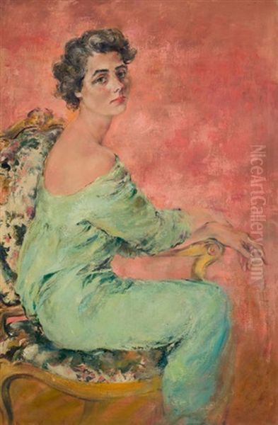 Portrait Of A Lady In Green Oil Painting by Howard Chandler Christy