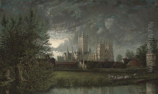 Canterbury Cathedral By Moonlight Oil Painting by John Macvicar Anderson