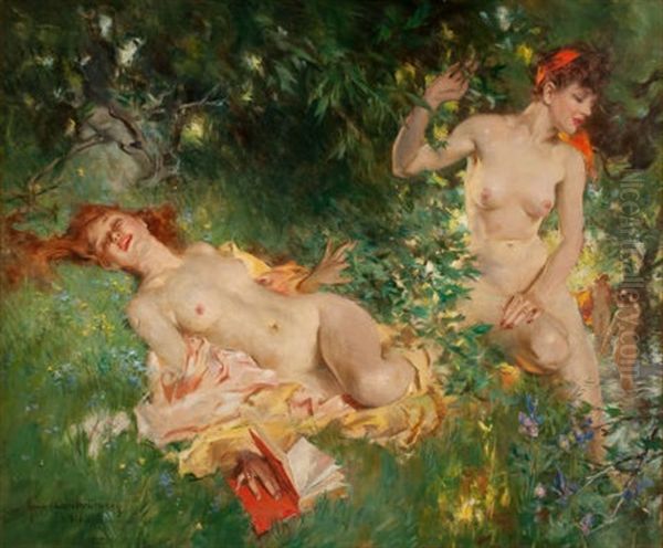 Nymphs In Summer Oil Painting by Howard Chandler Christy