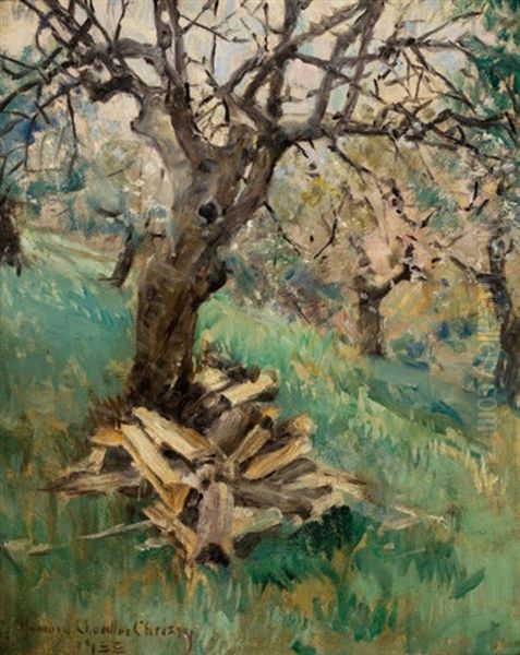 Applewood-cut And Split Oil Painting by Howard Chandler Christy