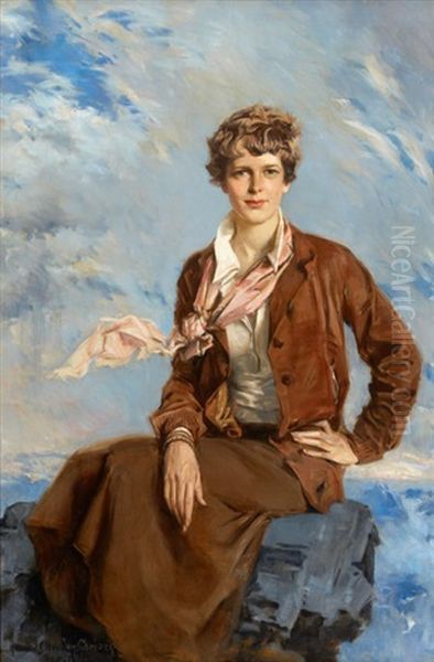 Amelia Earhart Oil Painting by Howard Chandler Christy