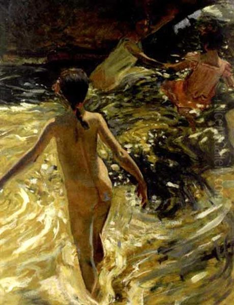 Young Girls Swimming In A Grotto Oil Painting by Howard Chandler Christy