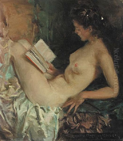 Nude Woman Reading Oil Painting by Howard Chandler Christy