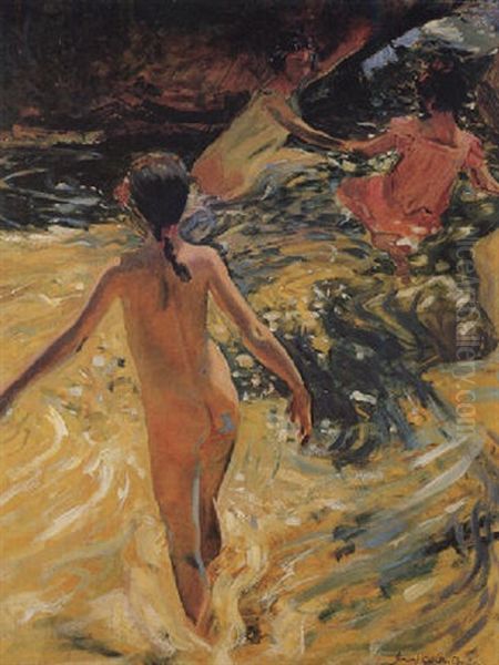 Splashing In The River Oil Painting by Howard Chandler Christy