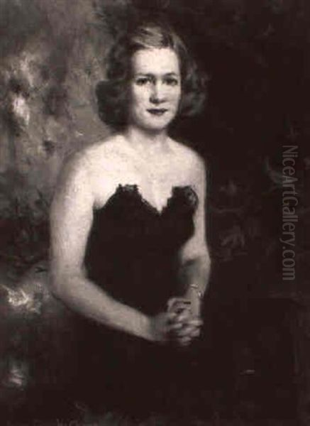 Portrait Of A Woman Wearing A Black Gown Oil Painting by Howard Chandler Christy