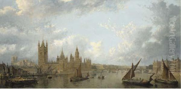 View Of Westminster From The Thames Oil Painting by John Macvicar Anderson