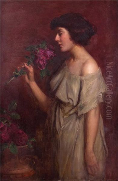 Lady With Aster Oil Painting by Viktor Karlovich Chtember