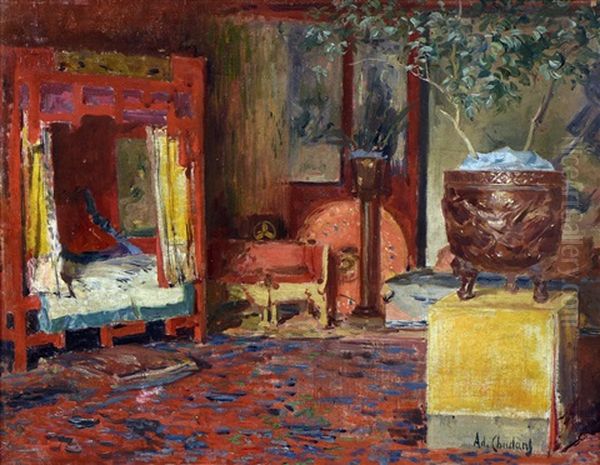 Interieur Au Lit Clos Oil Painting by Jean Adolphe Chudant