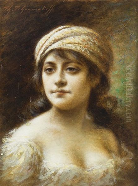 Young Woman In A Turban Oil Painting by Fedor Petrovich Chumakov