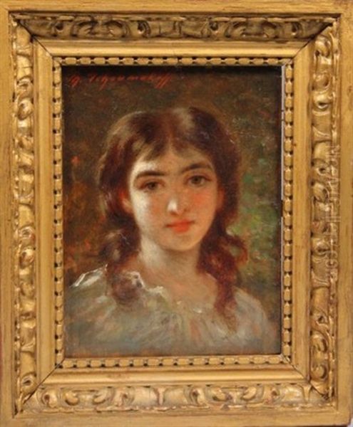 Portrait D'une Jeune Femme A La Blouse Oil Painting by Fedor Petrovich Chumakov