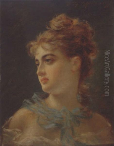 Jeune Femme Rousse Au Voile Bleu Oil Painting by Fedor Petrovich Chumakov