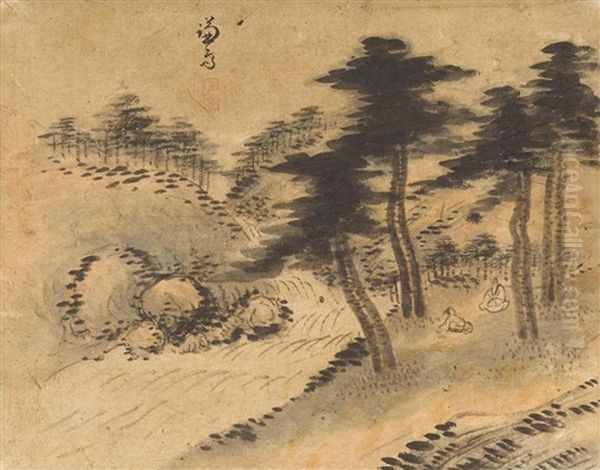 Scholars In A Pine Grove By A River Oil Painting by  Chung Sun