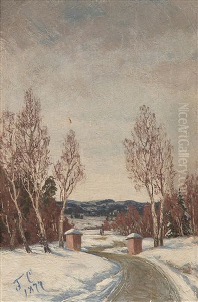 Wintry Road Oil Painting by Fanny Maria Churberg