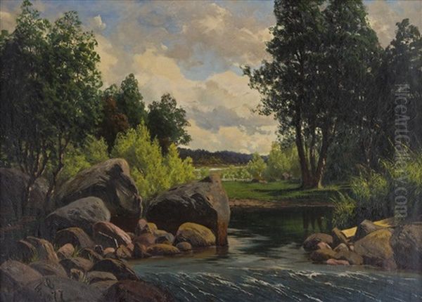 Stream Landscape Oil Painting by Fanny Maria Churberg