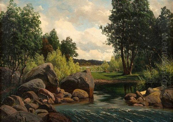 River Landscape Oil Painting by Fanny Maria Churberg