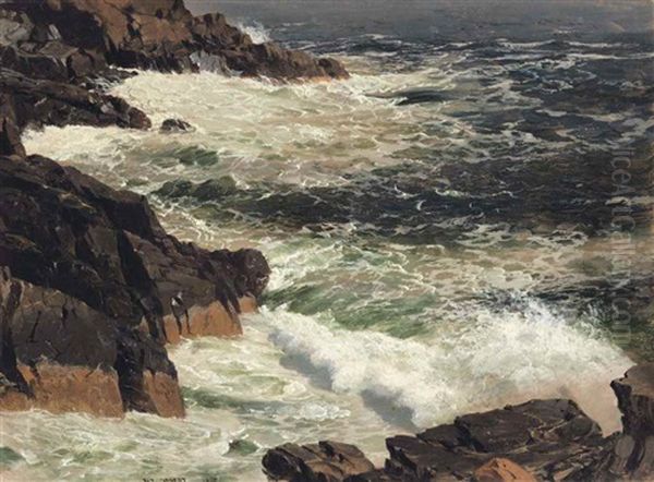 Rough Surf, Mount Desert Island, Maine Oil Painting by Frederic Edwin Church