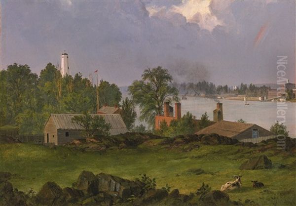 Youle's Shot Tower, East River, New York (view Of Hartford) Oil Painting by Frederic Edwin Church