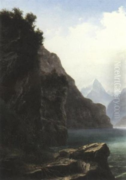 A View Of A Fjord Oil Painting by Frederic Edwin Church