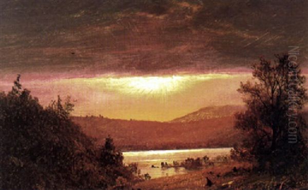 Sunset Landscape In A River Valley Oil Painting by Frederic Edwin Church