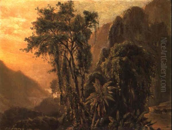 A Glimpse Of The Caribbean Sea From The Jamaica Mountains Oil Painting by Frederic Edwin Church