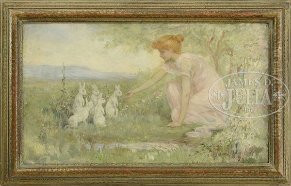 Maiden With Rabbits In A Meadow Oil Painting by Frederick Stuart Church