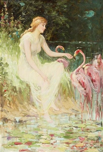 Nymph With Flamingos Oil Painting by Frederick Stuart Church