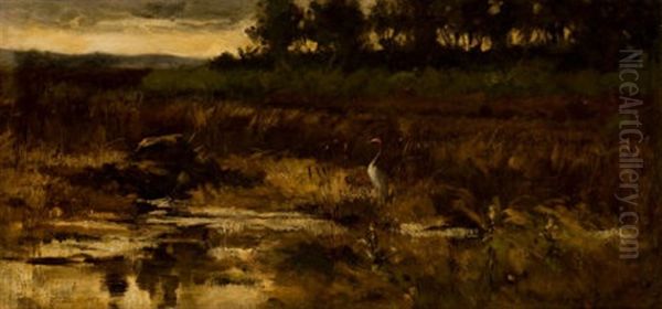 Marsh Landscape With Egret Oil Painting by Frederick Stuart Church