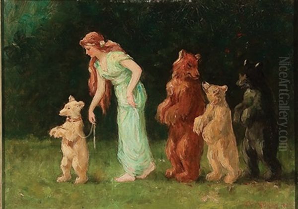 Young Woman Walking With Bear Family Oil Painting by Frederick Stuart Church