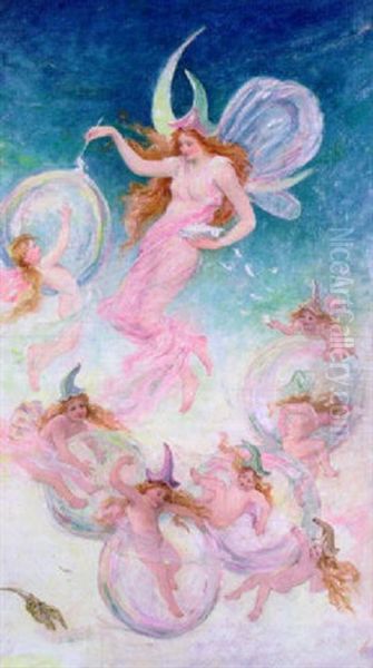 Angel Transporting Younger Angels Via Bubbles Oil Painting by Frederick Stuart Church